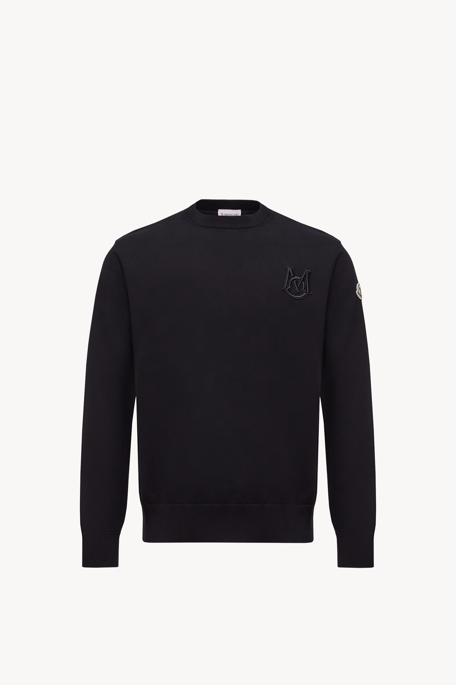 Embroidered Monogram Cotton Sweater Men Black Moncler 2
